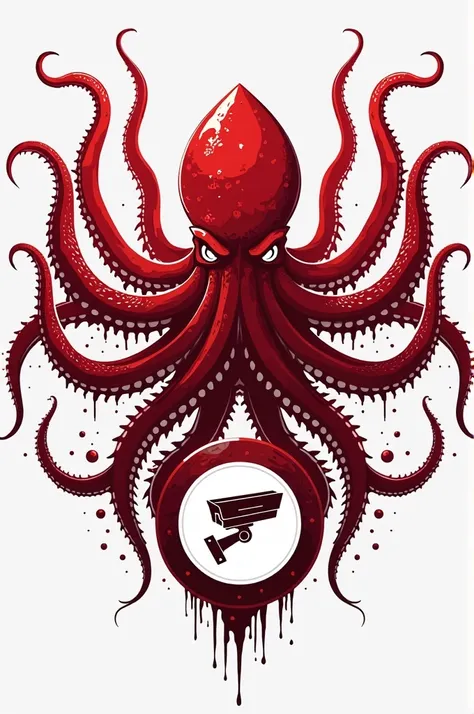 Kraken logo and camera de surveillance logi in red and white