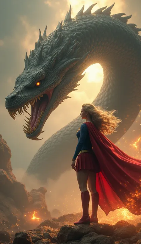  Super sexy Supergirl watching The Angry Serpent Apophis, ultra realistic and professional images  