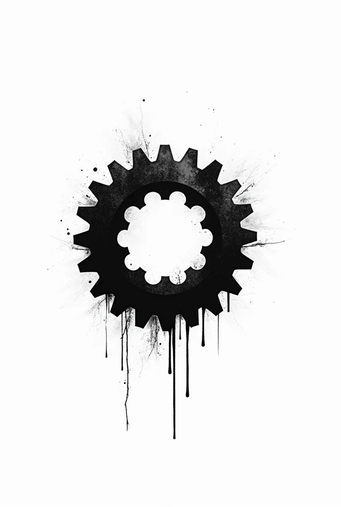 White background with fine line graffiti art in black and white of a gear without errors or flaws. 