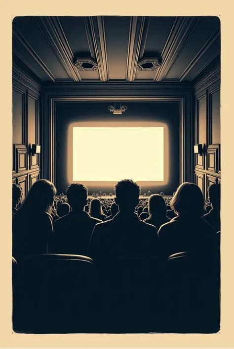 I want you to make me a logo for a university event, which is a cinema called Light & Shadow. I want it to contain a cinema hall with people and also to be classic.