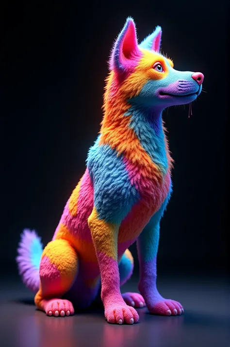 Multicolored 3D dog on black background