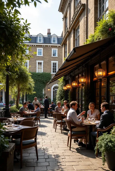 terrace for a restaurant in a boutique hotel themed London England