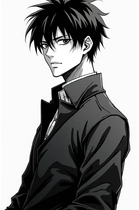 Ayanokoji kyotaka wearing blue lock uniform in black and white manga style 