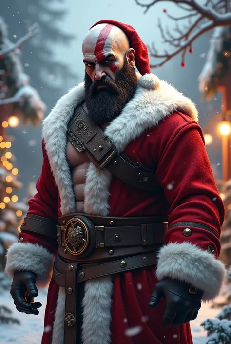 But make him look like the current Kratos in the Santa costume 