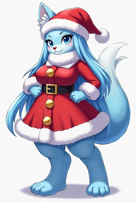 One, check_9,check_8_up,check_7_up, from the author: zinfyu, anthropomorphic furry female glaceon, blue sclera, white eyes, tall woman, mommy, dressed Santa hats, sexy Santa costumes, Santa womens clothing and an upper skirt, detailed and brilliantly decor...