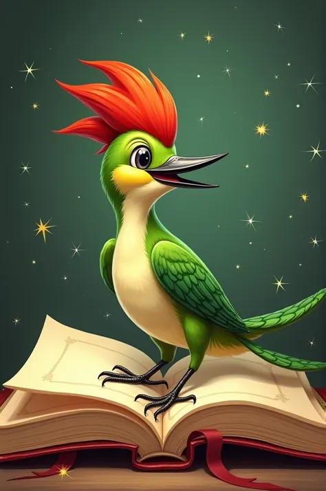 I want the image of a Green Woodpecker who wishes happy New Year surrounded by a book 