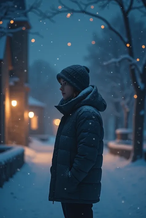 A person standing alone on Christmas night 