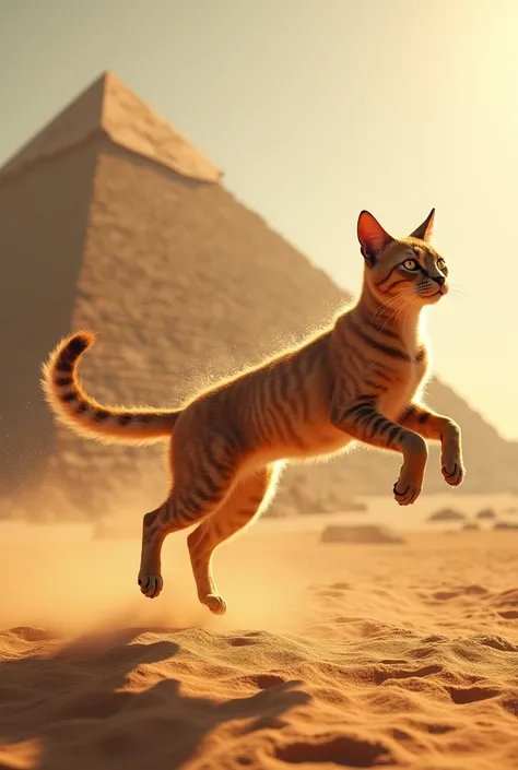 Cat fly around the pyramids 
