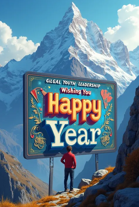 A big poster on the mountain named "GILGAL YOUTH LEADERSHIP WISHING YOU HAPPY NEW YEAR"