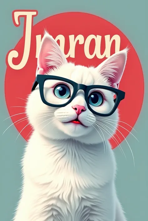 I want a cat. Which color will be white! The glasses and lipstick be wearing! background wrote IMRAN!