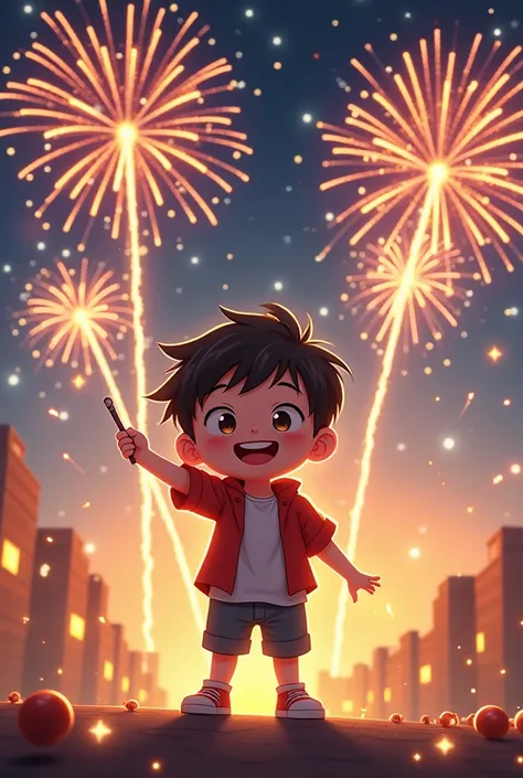 Generate happy mew year 2025 with fireworks and gold
With anime boy 
