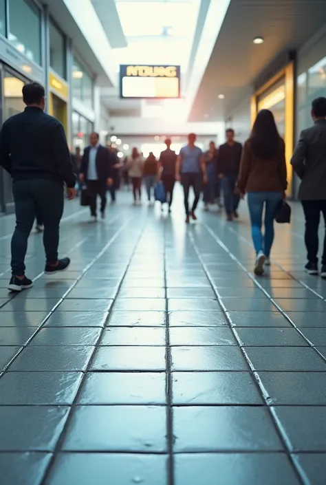 . An illustration of a cash flow for an energy production project by walking on tiled floors, with 312 tiles at a price of 10 dollars each. Each tile produces 246 milliwatts, and the price per kilowatt is 0 .1$. . The scene is in a crowded place, reflectin...