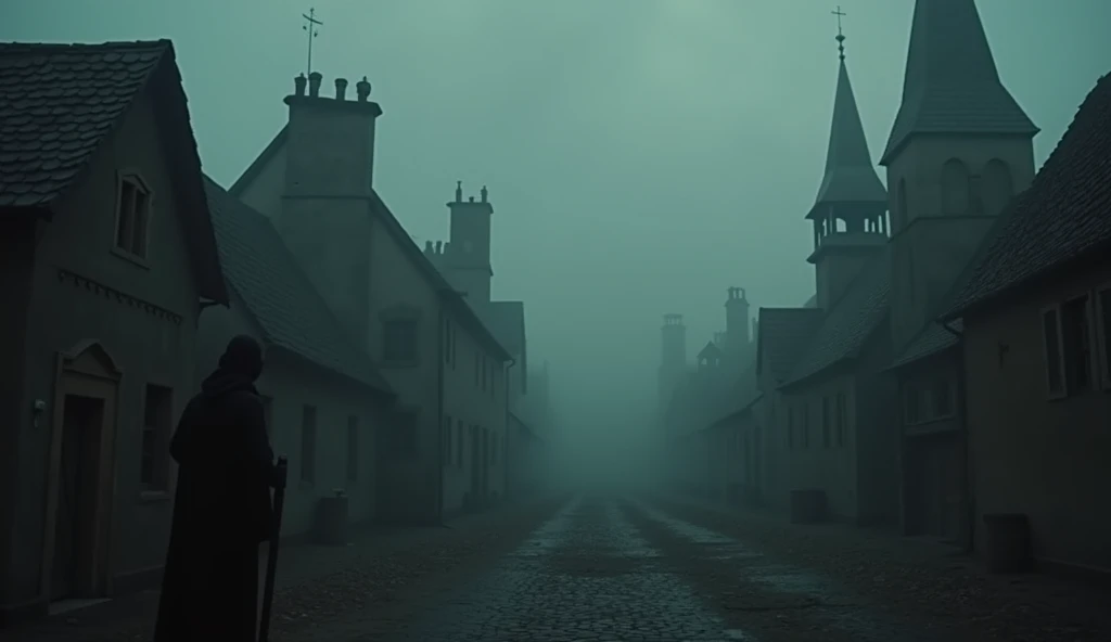 Dark, foggy visuals of medieval towns, with the ominous tolling of a bell. The narrator recounts how the Black Death swept through 14th-century Europe, leaving devastation in its wake. Show maps illustrating the plagues spread and dramatic depictions of ab...