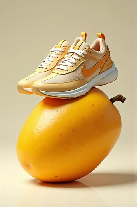 Create a realistic mango fruit with sneakers 