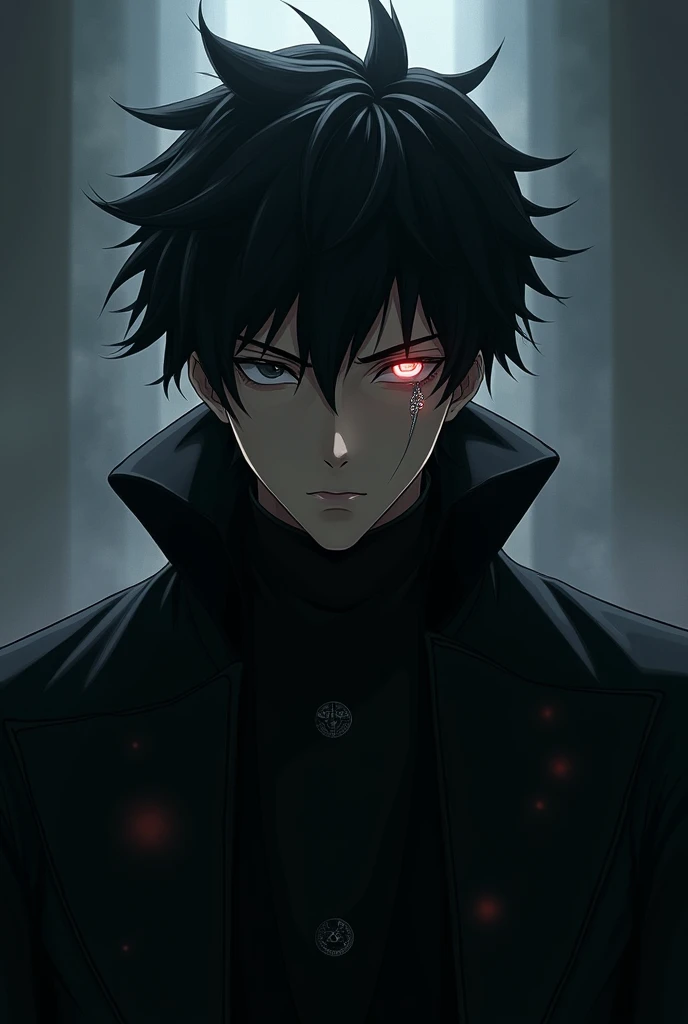 Do Satoru Gojo with black hair,and a scar on the right eye  