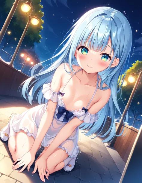 masterpiece, best quality, extremely detailed, (illustration, official art:1.1), 1 girl ,(((( light blue long hair)))), ,((((shy)))),light blue hair, , long hair ((blush)) , cute face, big eyes, masterpiece, best quality,(((((a very delicate and beautiful girl))))),Amazing,beautiful detailed eyes,blunt bangs((((little delicate girl)))),tareme(true beautiful:1.2), sense of depth,dynamic angle,,,, affectionate smile, (true beautiful:1.2),,(tiny 1girl model:1.2),)(flat chest), 1girl,,score_9, score_8_up, score_7_up,source_anime,masterpiece,beautiful eyes,textile shading, custics,extremely detailed CG, shiny skin,8k,ultra-detailed,incredibly absurdres,amazing shading,cinematic lighting,high resolution, (loli,cute:1.4), accessory,tearful ,, saliva,sweat,motion blur, motion lines, trembling, half-closed eyes, sexy lingerie , ,(night),(dark:1.8),(depth of field),(bokeh:1.3),on the sidewalk,under overpass,ceiling,concrete wall,Christmas lights,(ground reflection:1.3),