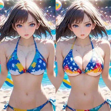 cute anime asian girl on beach