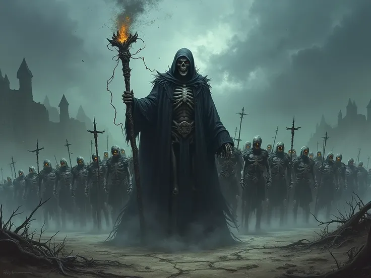 Necromancer leading an army of the dead