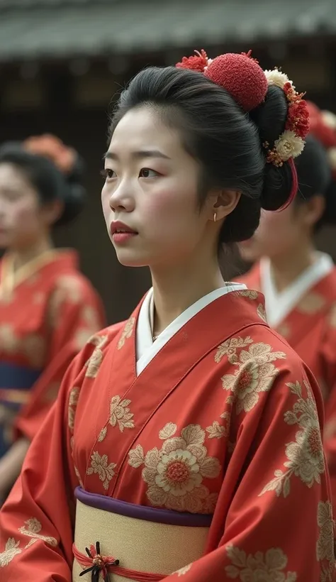 an old photo of a coming of age ceremony, japan, woman, shot on an old camera