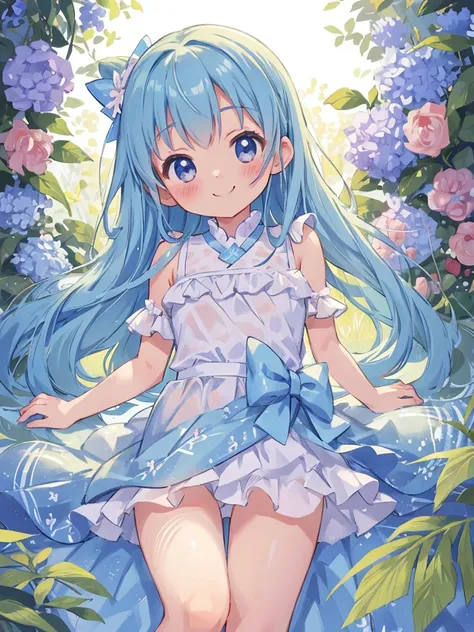  best quality , masterpiece,  Complete anatomy, High Resolution ,   Details,  Very Beautiful Detailed Body , Hikari Detsugu,  blush, smile,transparency,  lean forward、for 胸を伝説にしっかりと押し当てて&#39;Knee., Looking for , Alone, yellow dress, Pink Pants, Small chest...