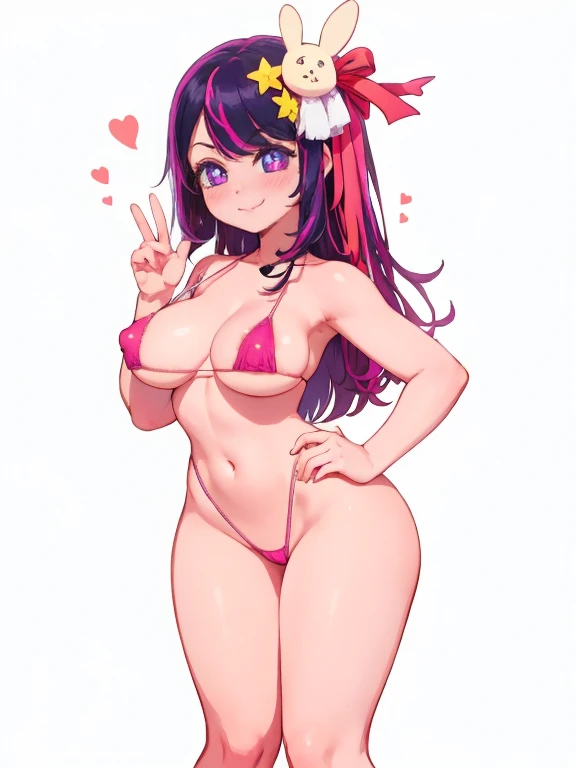 (( 1girl, minimalism,)), white  background, clean:0.9, lineart, vector, Hoshino Ai, long hair, purple hair, streaked hair ,purple eyes, star-shaped pupils, hair ornament, medium breast, 1girl, looking at the viewer, full body, circle frame, hands on hips, ...