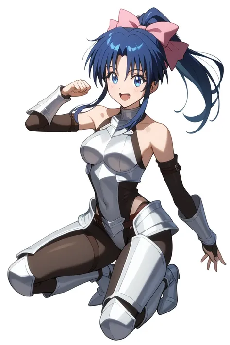 MASTER PIECE, HIGH QUALITY,  Kamiya Kaoru, 1girl,(((((girl wearing (knight armor costume), detached sleeves)))), sexy body, (((tomboy))), narrow waist, ((((perfect girl anatomy)))), LONG HAIR, long ponytail HAIRSTYLE , pink hairbow, blue eyes, PERFECT EYES...