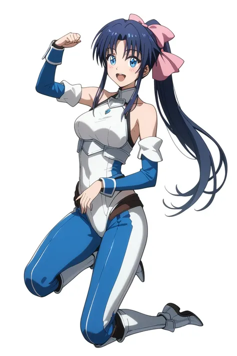 MASTER PIECE, HIGH QUALITY,  Kamiya Kaoru, 1girl,(((((girl wearing (knight armor costume), detached sleeves)))), sexy body, (((tomboy))), narrow waist, ((((perfect girl anatomy)))), LONG HAIR, long ponytail HAIRSTYLE , pink hairbow, blue eyes, PERFECT EYES...