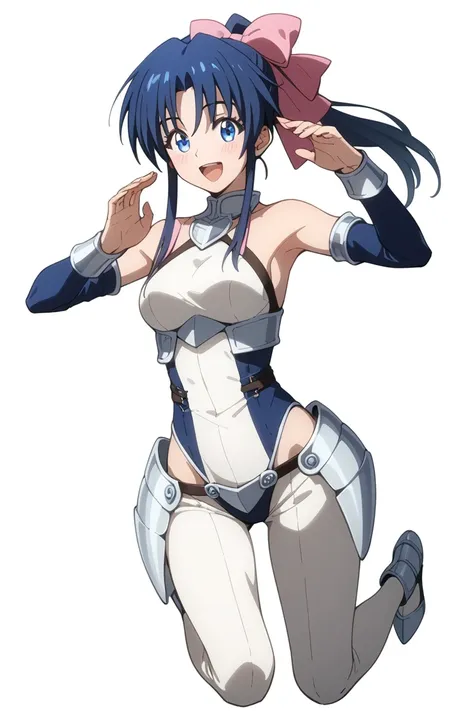 MASTER PIECE, HIGH QUALITY,  Kamiya Kaoru, 1girl,(((((girl wearing (knight armor costume), detached sleeves)))), sexy body, (((tomboy))), narrow waist, ((((perfect girl anatomy)))), LONG HAIR, long ponytail HAIRSTYLE , pink hairbow, blue eyes, PERFECT EYES...