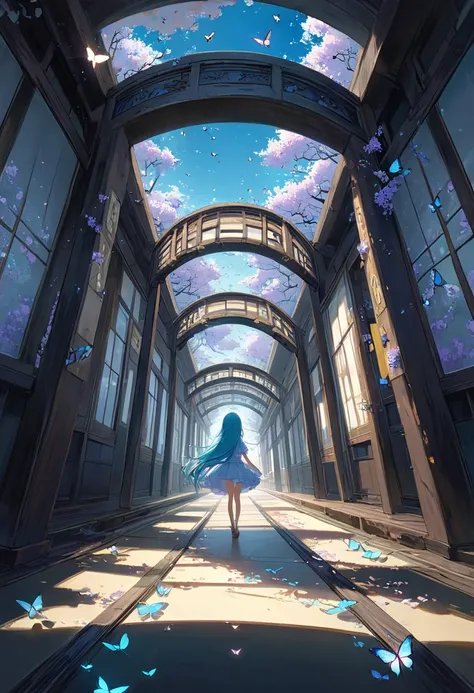 Surrealism, work of art, 8K quality, "endless corridor", perspective, traditional Japanese architectural corridor, an impossibly long corridor converging at a single point, the floorboards are made of keyaki wood, creating the atmosphere of an old temple, ...