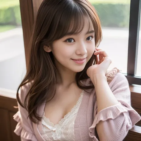 (Early Fall Dates), (( pastel colored cardigan)), ((A summer dress with delicate lace and frills)),
View your viewers, Japanese female university student, ( one woman:1.2),  she's so beautiful , Glittering Skin,  perfect face ,  cute symmetrical face,  gro...