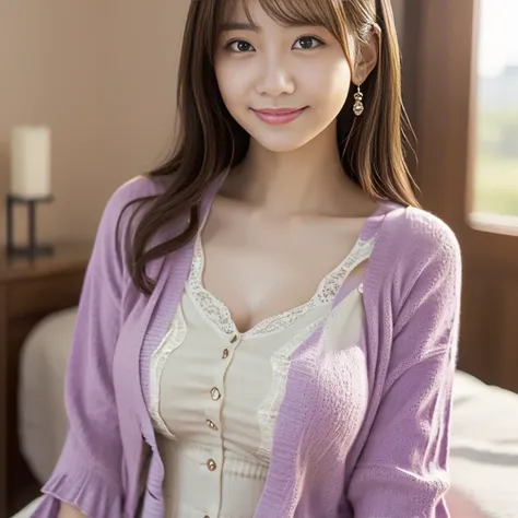 (Early Fall Dates), (( pastel colored cardigan)), ((A summer dress with delicate lace and frills)),
View your viewers, Japanese female university student, ( one woman:1.2),  she's so beautiful , Glittering Skin,  perfect face ,  cute symmetrical face,  gro...