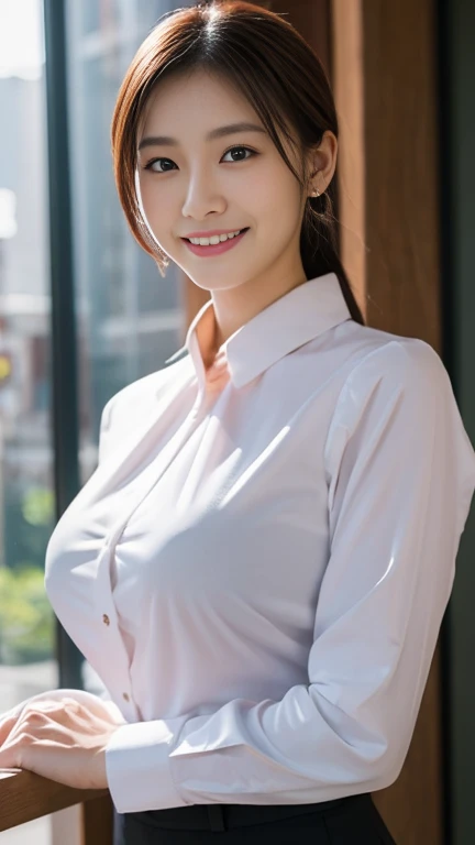  1 girl, (I'm wearing a business blouse:1.2),  beautiful Japanese actress,
( RAW photos ,  best quality ), ( realistic,  photorealistic :1.4), Masterpiece, 
 so delicate and beautiful,  very detailed, 2k wallpaper, wonderful, 
finely,  very detailed CG Uni...