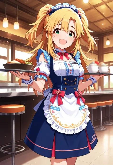  from the front　Look away　( I don't look at the camera)　(evening)　( standing)　(Reflect the whole body)( restaurant ,Waitress from another world)　long skirt costume 　At work　 　　 girl 　　 best quality ,  Masterpiece ,  super high resolution,　  Beautiful Legs　...