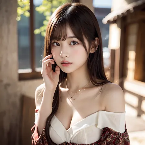  body、Full body Esbian、leaning forward, Very small waist、(very big breasts:1.3)、plump thighs、natural skin、Extra-fine face、 extra thin hands, Very thin fingers, Best ratio、surreal, ((cute dress、Exposing too much skin、off shoulder、The length is short and the...