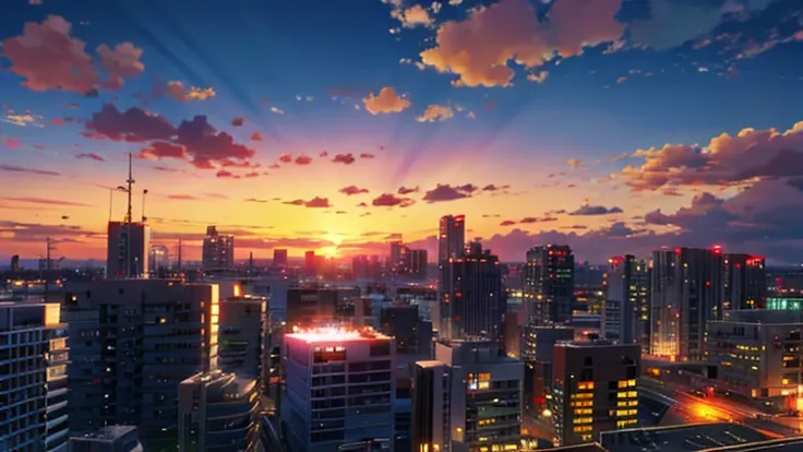 sunset、Cityscape、Makoto Shinkai