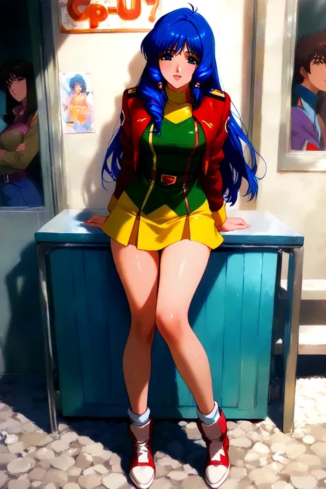 full body, Lynn Minmay from Macross, art pop, estilo anime 90's, textura acuarela