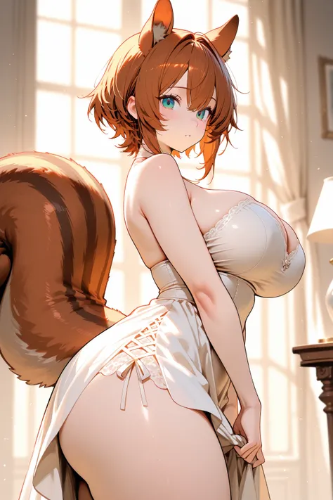 squirrel girl, squirrel ears, thick thighs, squirrel tail, princess dress