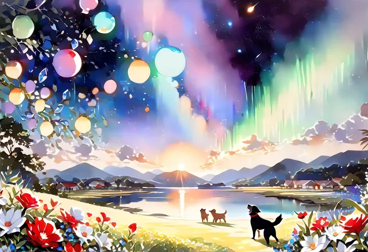 ((( exquisite watercolor painting depicting a beautiful night scene in paradise))),(((Soul Love ))),(( best quality ,masterpiece:1.5)),(( Countryside rich in nature )),((Ultra detailed crystal structure )),((Cheerful girl)),(( bluish all over )),(( realist...