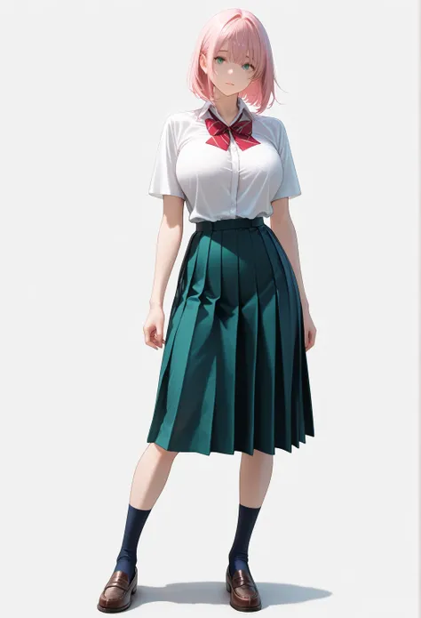 Masterpiece,   best quality  ,   natural light,  very aesthetic,   semi-realistic, Latest,  

  1 girl, Alone,  

 bob hair,  Large Chest ,  simple white background,    pink hair ,    

student、 high school uniform 、 Front Shot 、 big breasts can also be se...