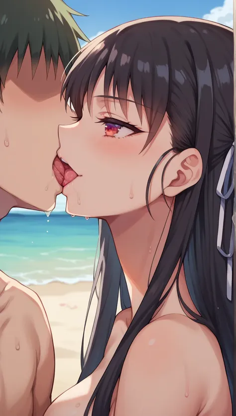 stand,
suzunehorikita, suzune horikita, long hair, black hair, red eyes, hair ribbon,smile
naked
(man and woman take a photo), (French kiss)), , (sweat), , ,,,,outdoor,beach