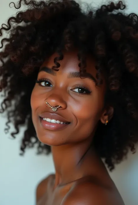 young black woman, curly hair, nose ring, piercings