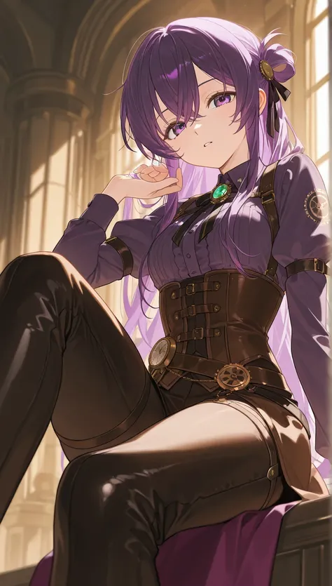  purple hair、 long hair、 steampunk