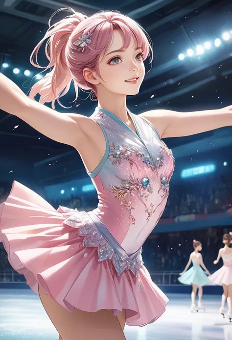  Woman Skating  ,  Figure Skating Costume  ,   Japanese Style  , BEAUTIFUL ANIME STYLE PORTRAIT , Extra ,   Stunning Beautiful Anime Portrait   ,  Beautiful Anime Portrait ,  beautiful anime woman  , digital   animated illustration ,   anime style portrait...