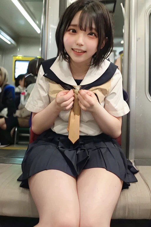  best quality , Masterpiece,   super high definition , (reality: 1.4),   original photo  , 3 women,  mature, smile,  short hair,   plump body, , Cinema Lighting, from below,  crowded train with shibari on、 ahehe:1.1、Open your mouth a little,remote_vibratin...