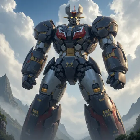   very realistic version of the modified Mazinger Z ,  towering in the sky like a mountain Great Mazinger standing 100 meters high in a combat position　 electronic components that emit light through gaps in armor 　Metallic expression 　　 Mazinger Z towering...