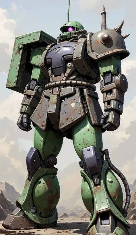  best quality ,Masterpiece,  very detailed on trends , Ultra Details, Zaku, Zaku, Zaku, Zaku,
MS-06 Zaku, dirty, holding arms, mechanical, Mecha, The mobile suit ,   shoulder spike, Alone,  standing, arms, (((Zaku))), ZEON, 