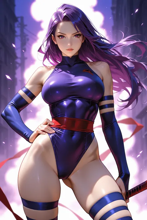 psylocke, purple hair