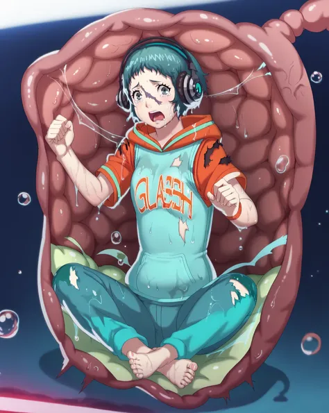 p3d, fuuka,,
, solo, 1girl,,   solo_vore_internal, inside stomach, tight space, vore, deep red water, stomach acid, gastric acids, wet, (wet skin:1.4), sad face, crying, punching, very damaged clothes, open mouth, anime coloring, screaming, full body, sole...