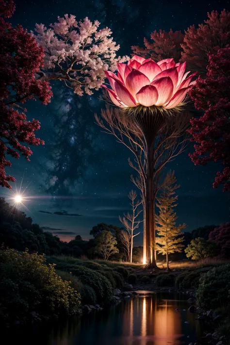 Close-up of train car window, giant luminous rose at the train's heart, flowing gown fabric, obscured passenger silhouette, reflections of moonlight, intricate botanical carvings on the train car, otherworldly forest, pale color palette, (epic night sky), ...