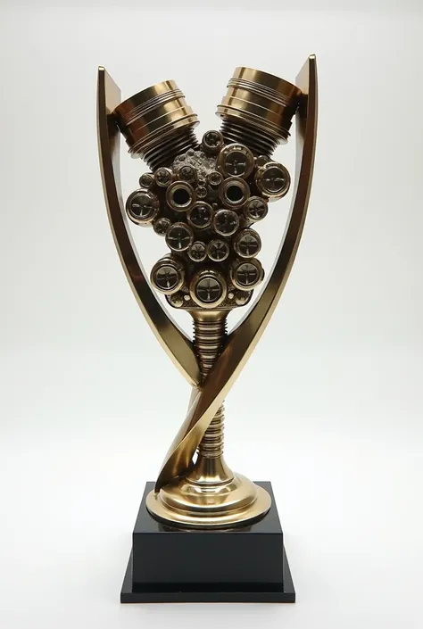 Formula 1 Trophy for Brazil based on parts of a Formula 1 car For Formula 1 races, this designer uses parts from the engine of a somewhat simpler vehicle  que sea más elegante 